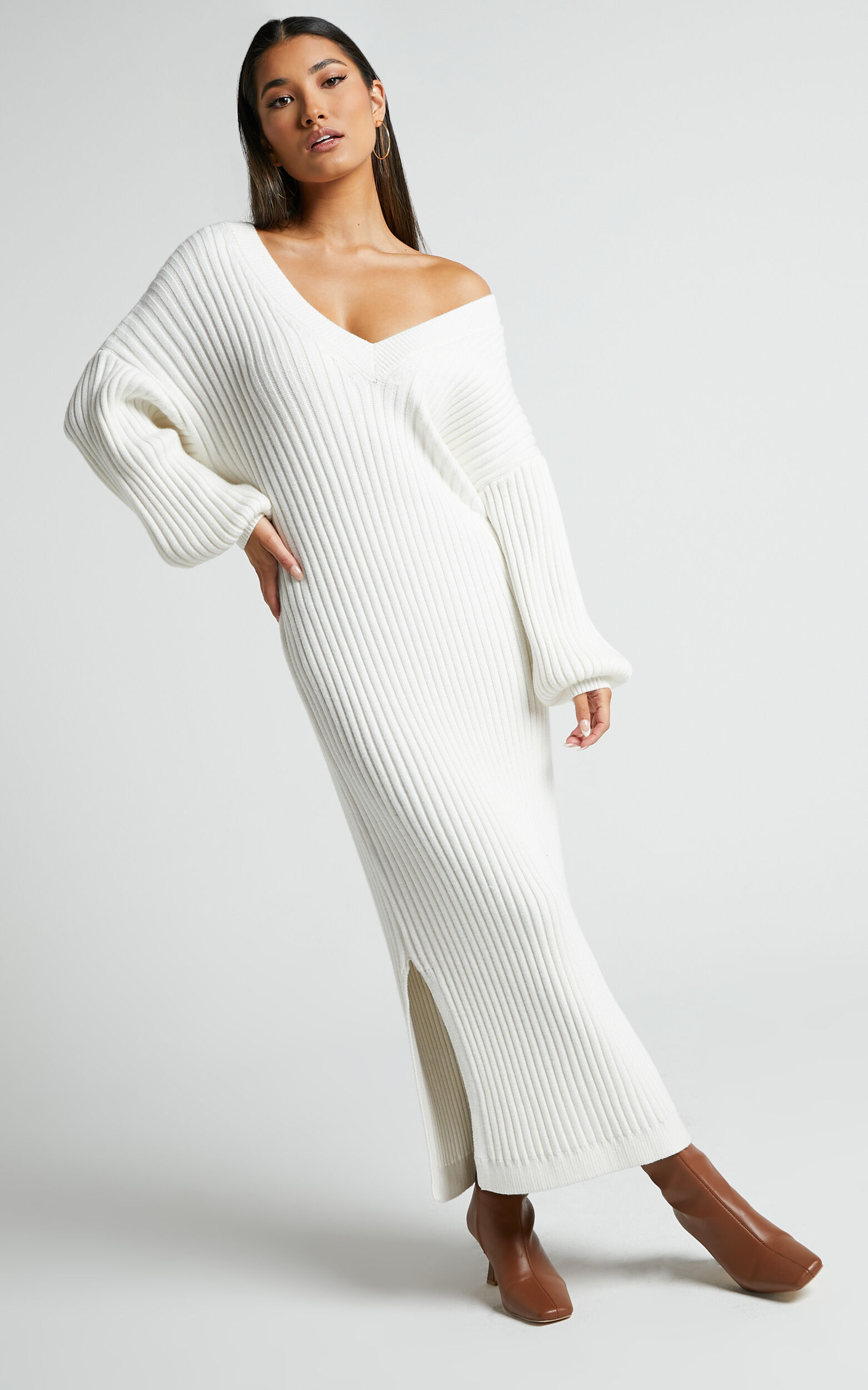 White knit dress best sale midi