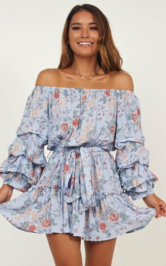 Leave With Me Dress In Blue Floral