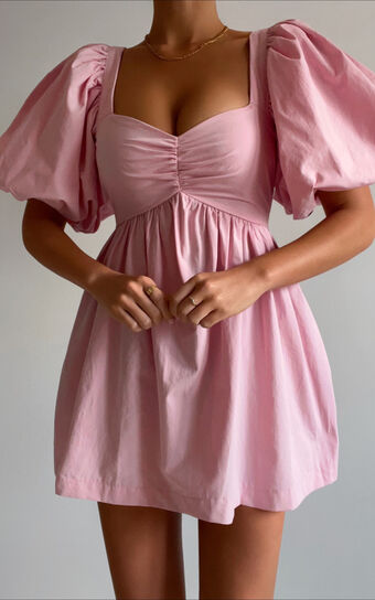 Vashti Mini Dress - Puff Sleeve Sweetheart Dress in Light Pink Showpo