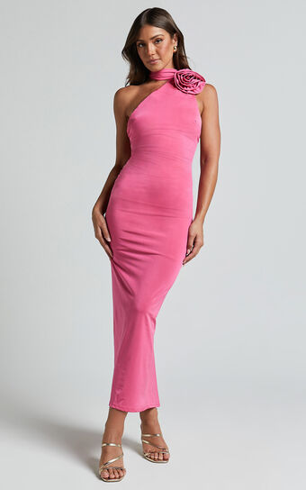 Alvera Maxi Dress Rosette Neck Tie Detail in Pink  Australia