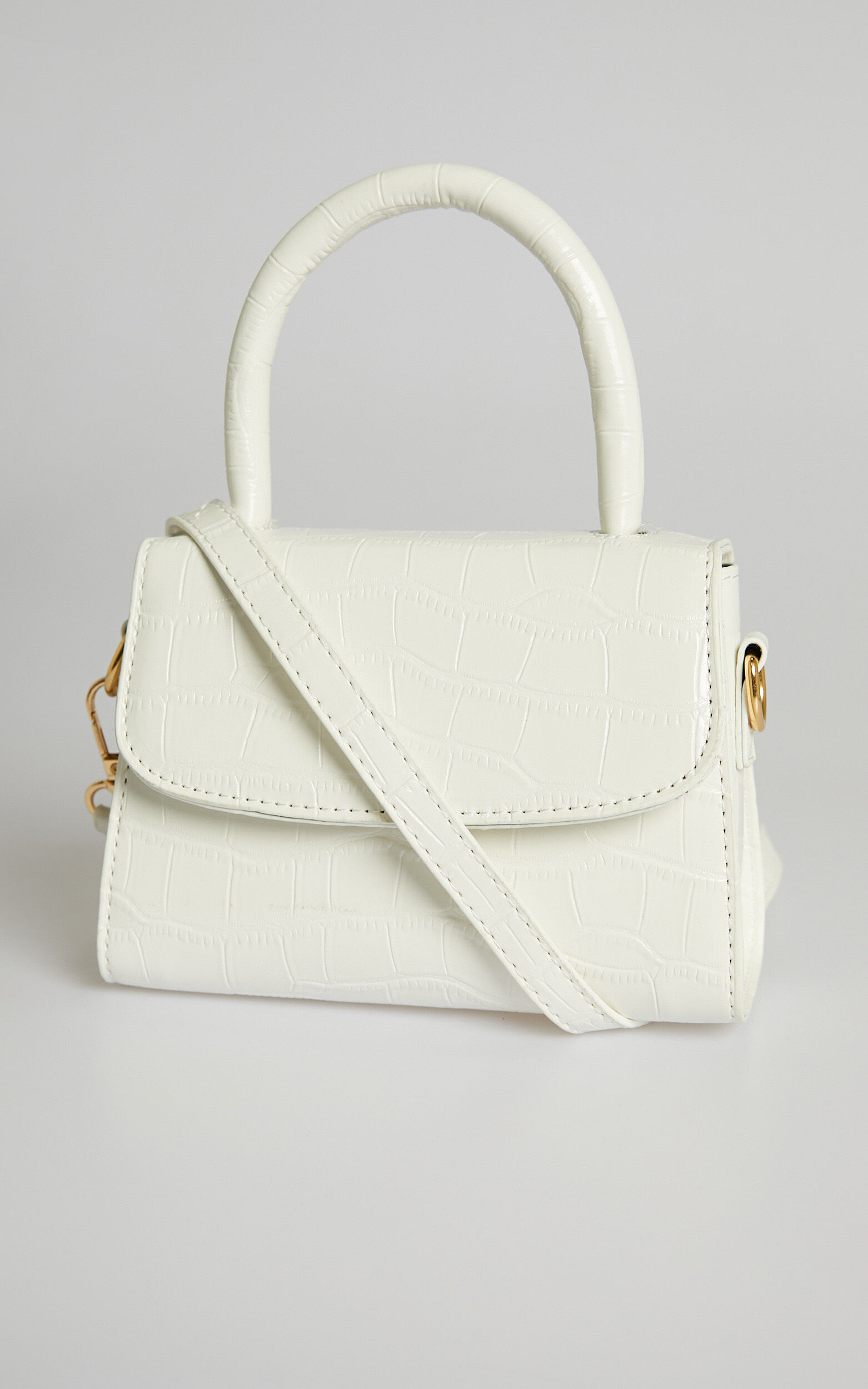 Lanielyn Mini Top Handle Crossbody Bag in White Croc Showpo USA