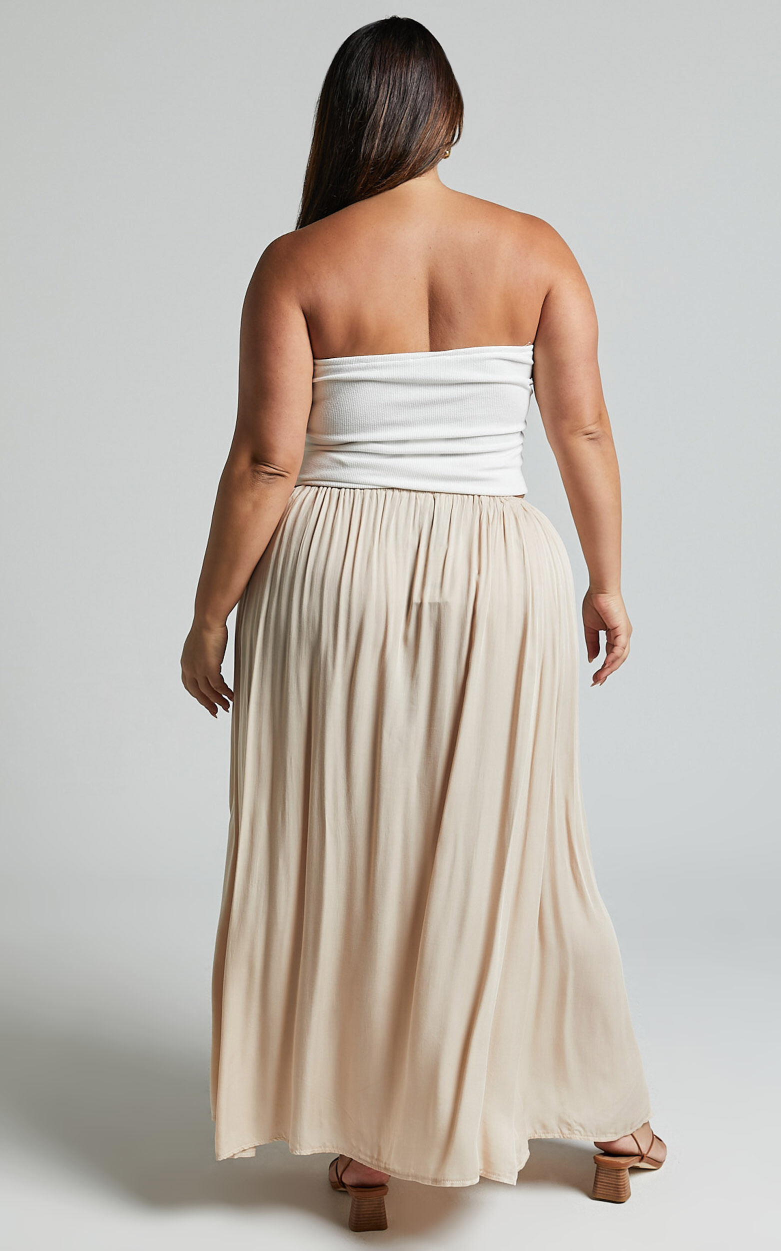 Under The Twilight Maxi Skirt Thigh Split Skirt in Beige