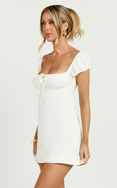 Maddy Mini Dress - Ruched Bust Short Sleeve Dress in White | Showpo USA
