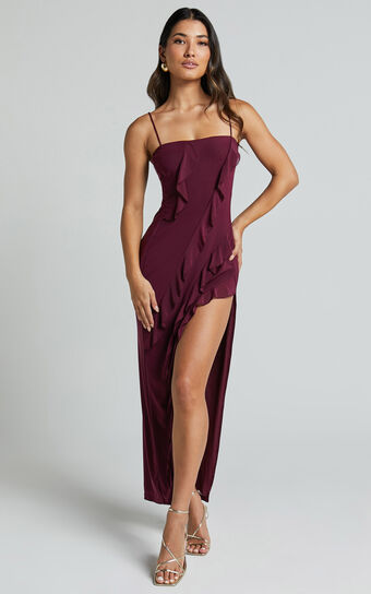 Cecelia Midi Dress - Ruffle Detail Dress in Grape