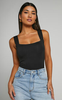 Off My Back Bodysuit - Square Neck Bodysuit in Black