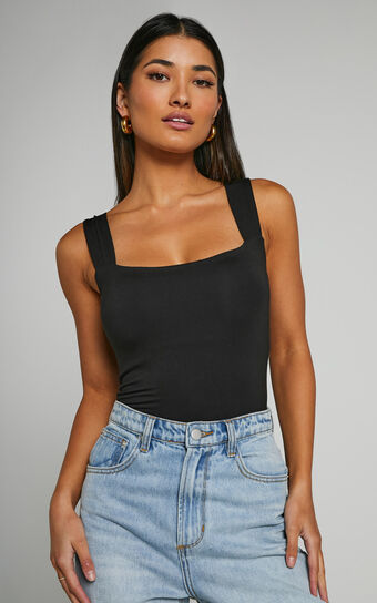 Off My Back Bodysuit - Square Neck Bodysuit in Black