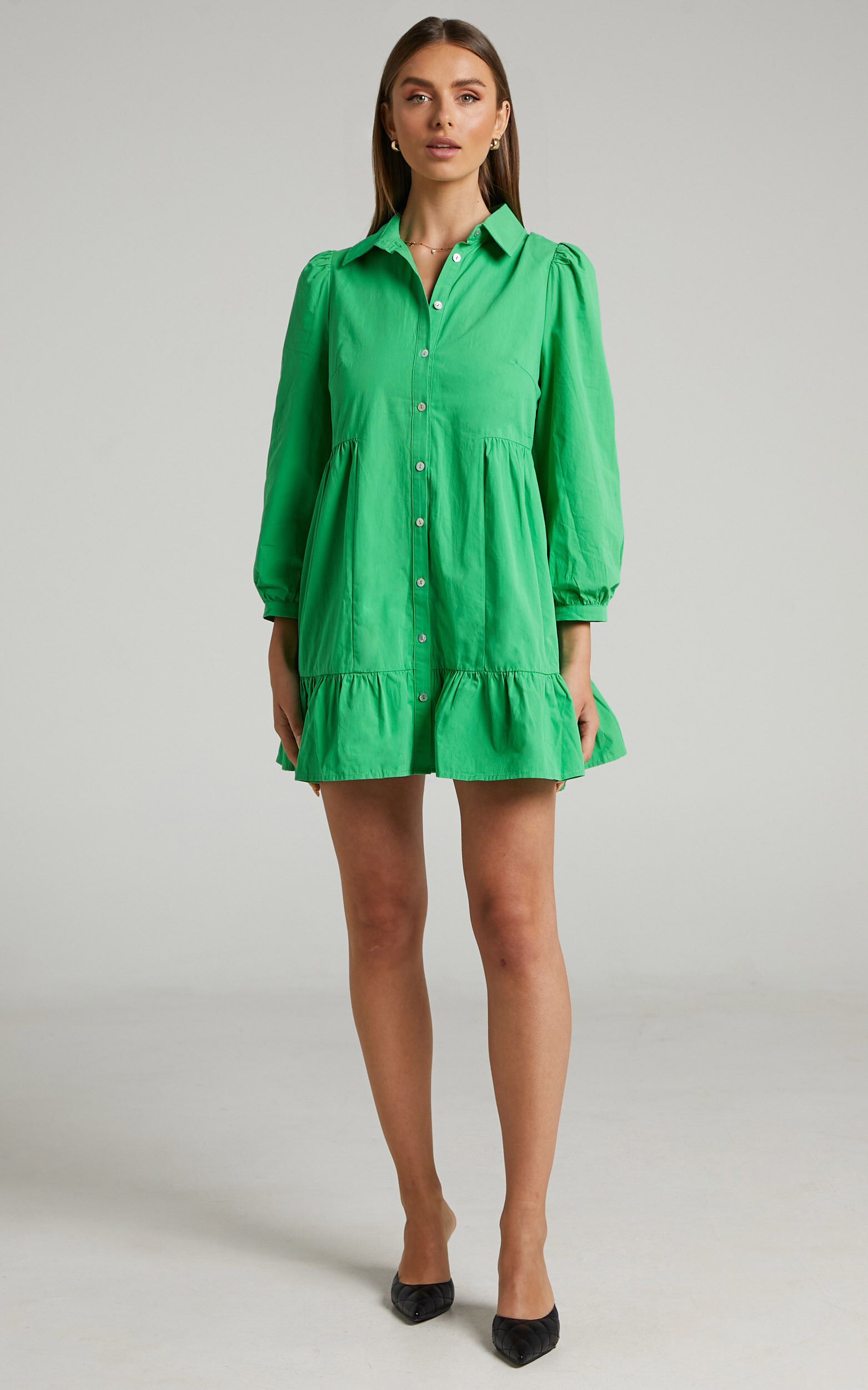 Green frill hem dress new arrivals