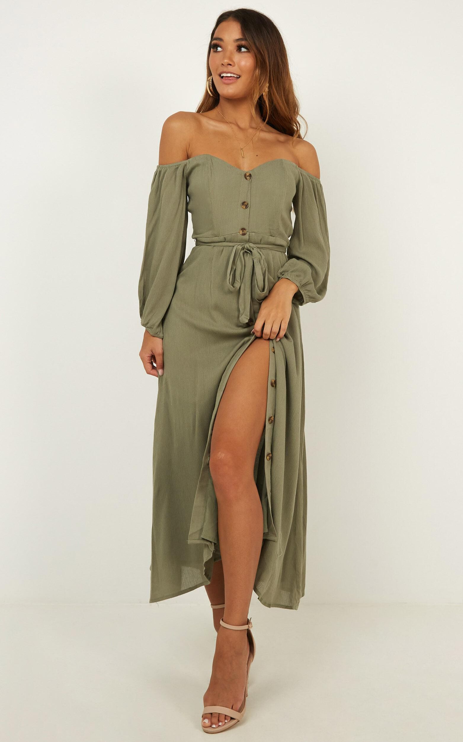 Sorrento Dreaming Dress in Khaki Linen Look - 04, GRN2