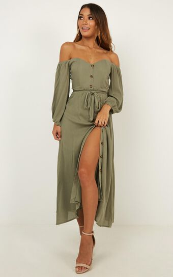 Sorrento Dreaming Dress in Khaki Linen Look