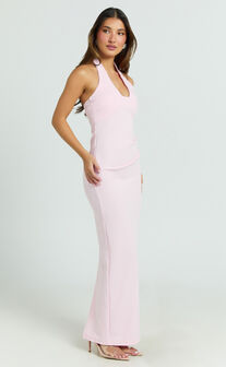 Norma Maxi Dress - Halter Neck Sleeveless Dress in Soft Pink
