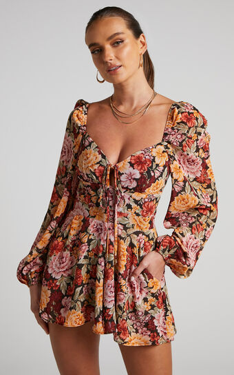 Lorie Playsuit - Long Sleeve Sweetheart Playsuit in Boheme Floral