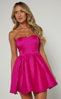 Jayde Mini Dress - Strapless Sweetheart Fit And Flare Dress in Magenta