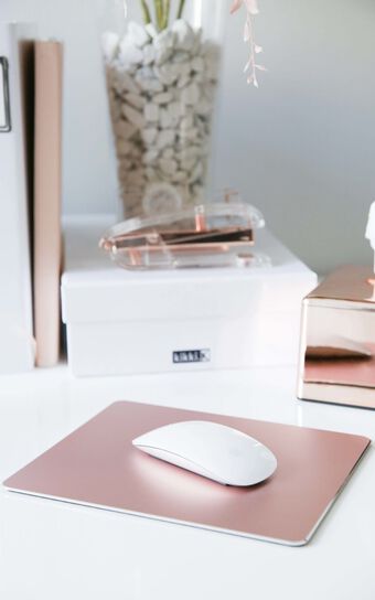 Work From Home mouse pad in rose gold 