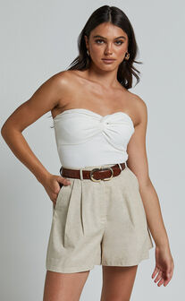 Ali Shorts - High Waisted Cuffed Shorts in Natural