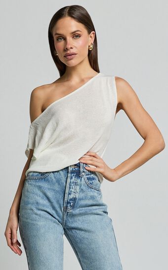 Violeta Top - Off The Shoulder Relaxed Fit Knit Top in Cream