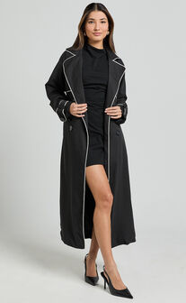 Anziel Coat - Double Breasted Longline Coat in Black