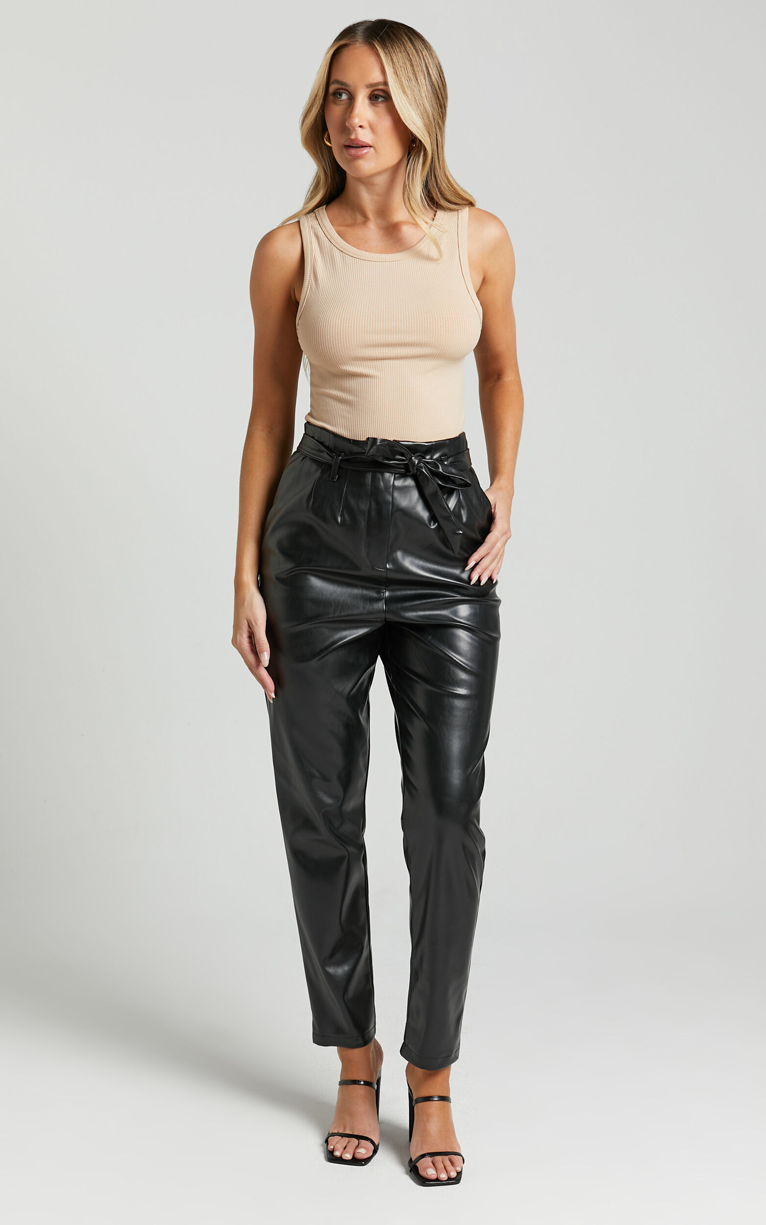 Layton Pants Paper Bag Waist Faux Leather Pants in Black