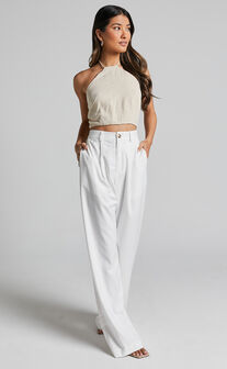 Izara Trousers - Mid Rise Relaxed Straight Leg Tailored Trousers in Warm White