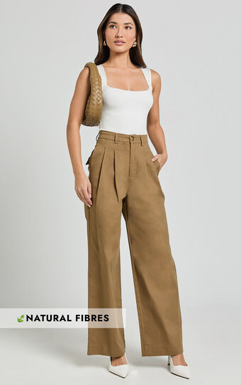 Audrey Pants - High Waist Tailored Twill Pants in Mushroom