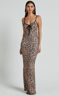 Isabel Midi Dress - Slip Dress With Key Hole Detail in Leopard