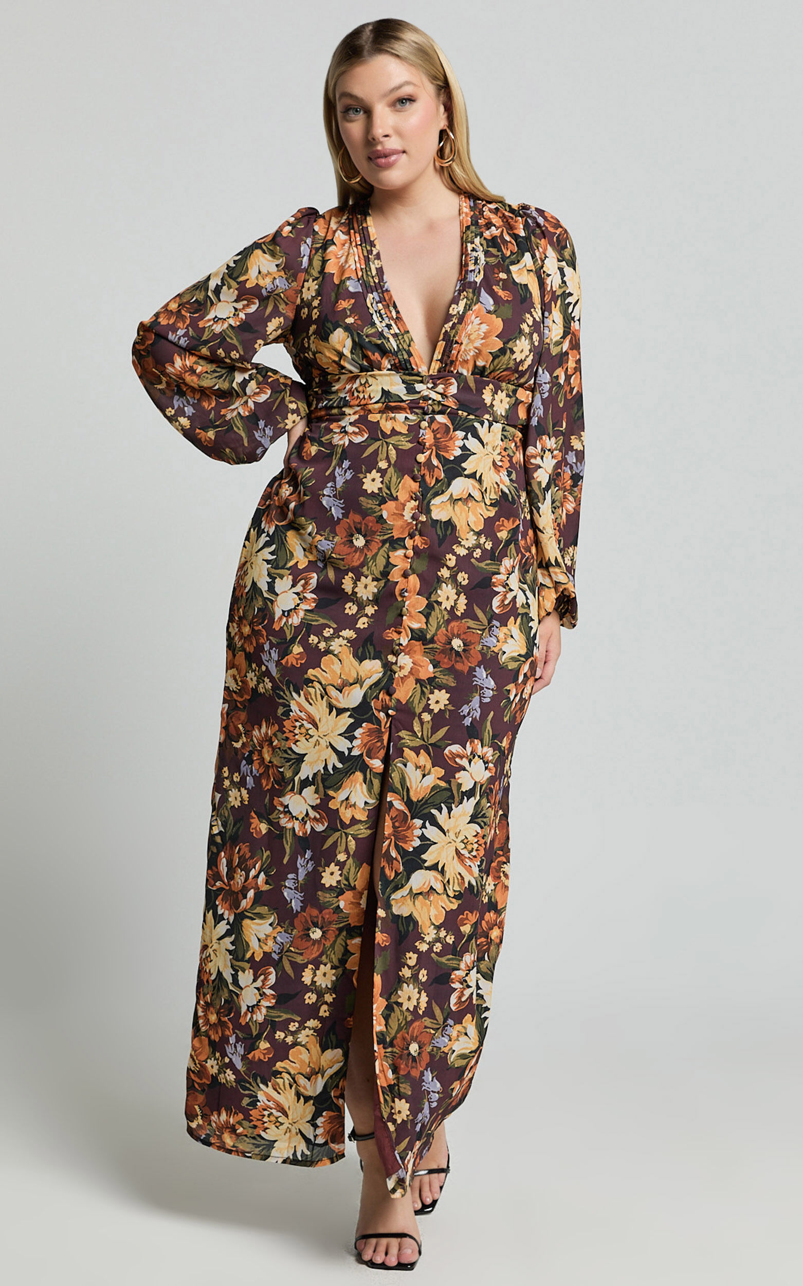 Lorelei Maxi Dress - V Neck Balloon Sleeve Dress in