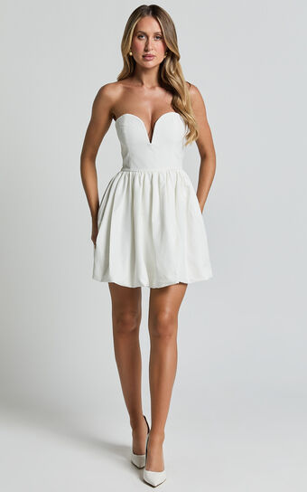 Alesia Mini Dress - Strapless Bubble Hem Mini Dress in White