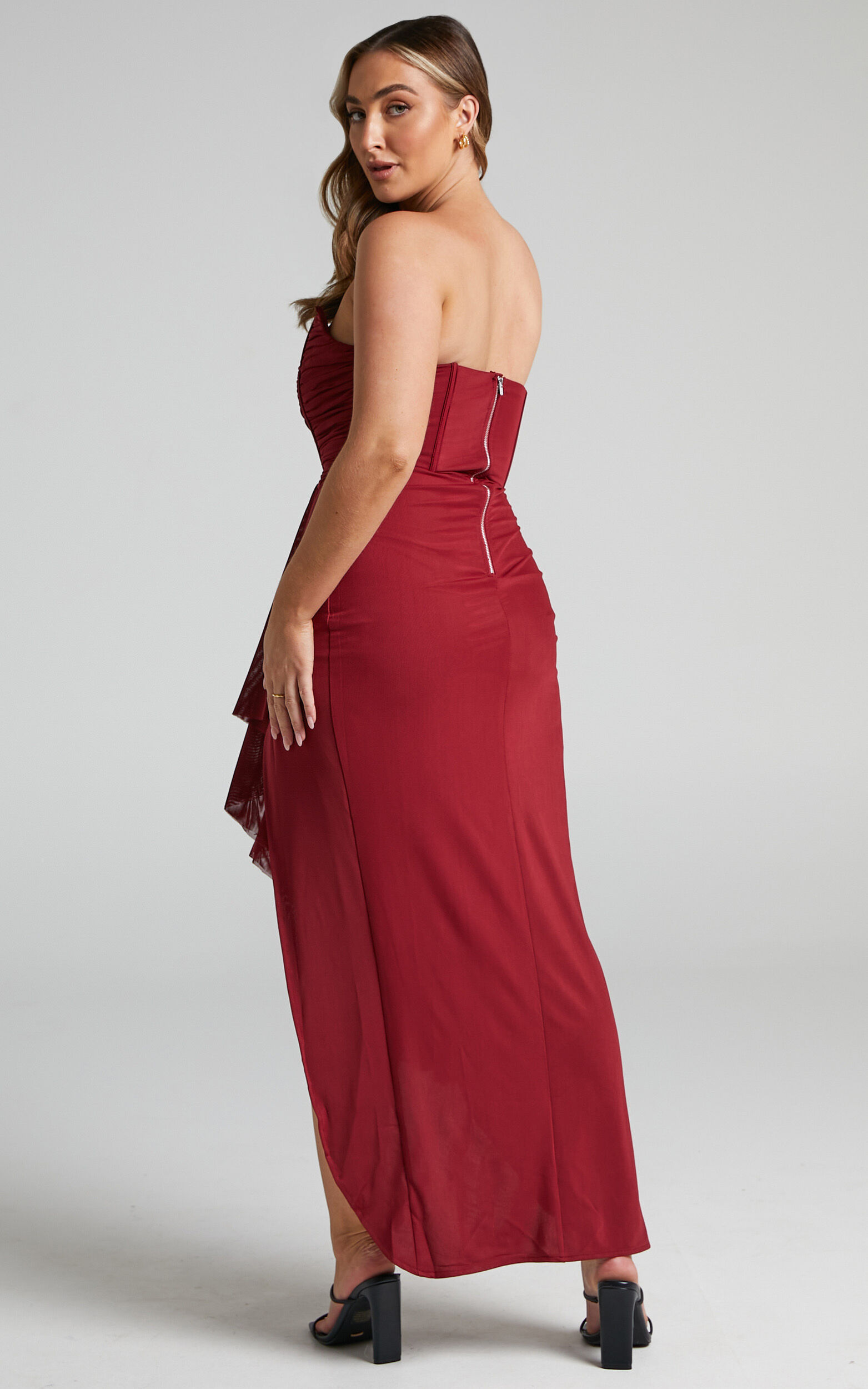 Nora Midi Dress - Corset Detailing Dress in Wine | Showpo USA