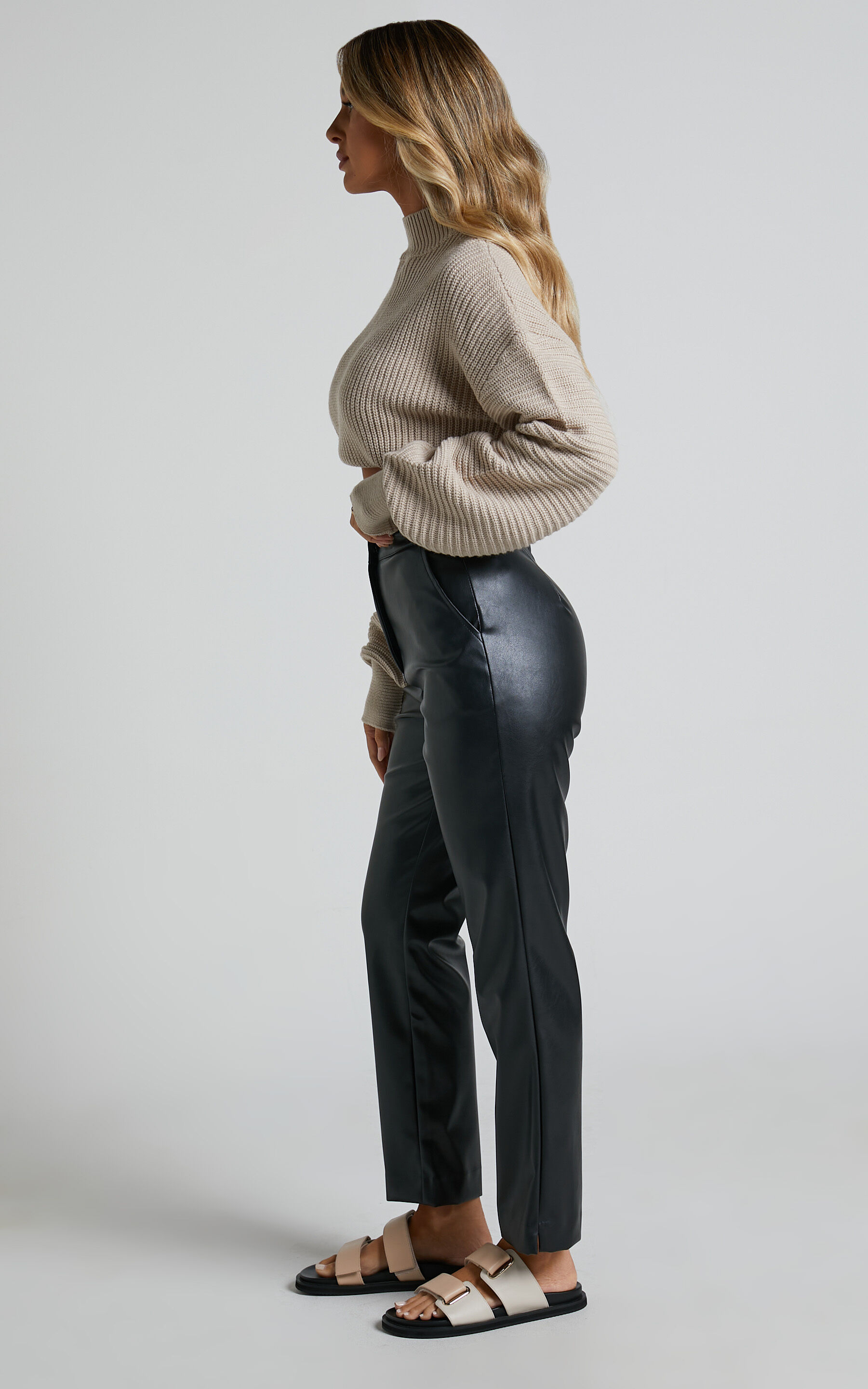 Grey faux shop leather pants