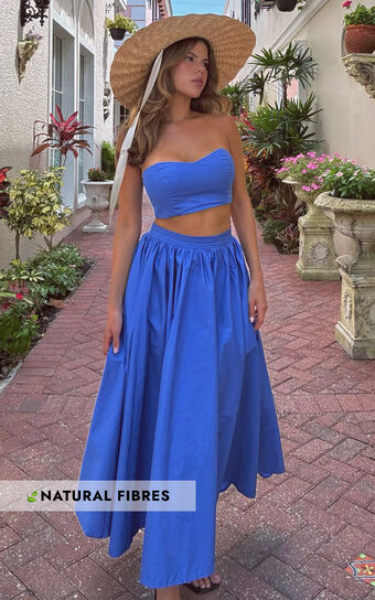Olympia Two Piece Set - Strapless Corset Top and Full Midi Skirt Set in Cobalt Blue