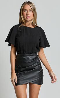 Enzo Top - Flutter Sleeve Scoop Neck Top in Black