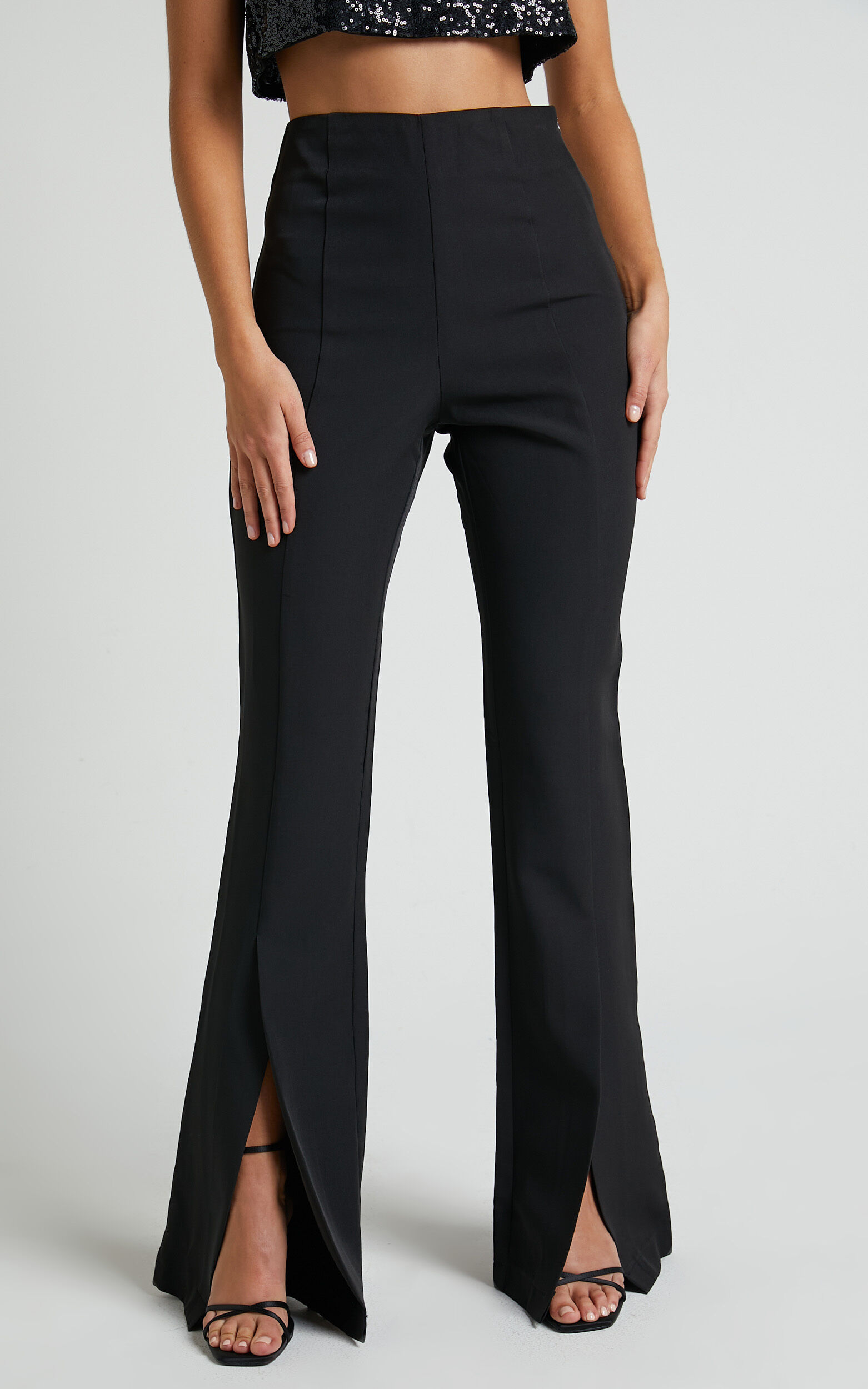 Volta Pants - Front High Waisted Split Boot Leg Kick Out