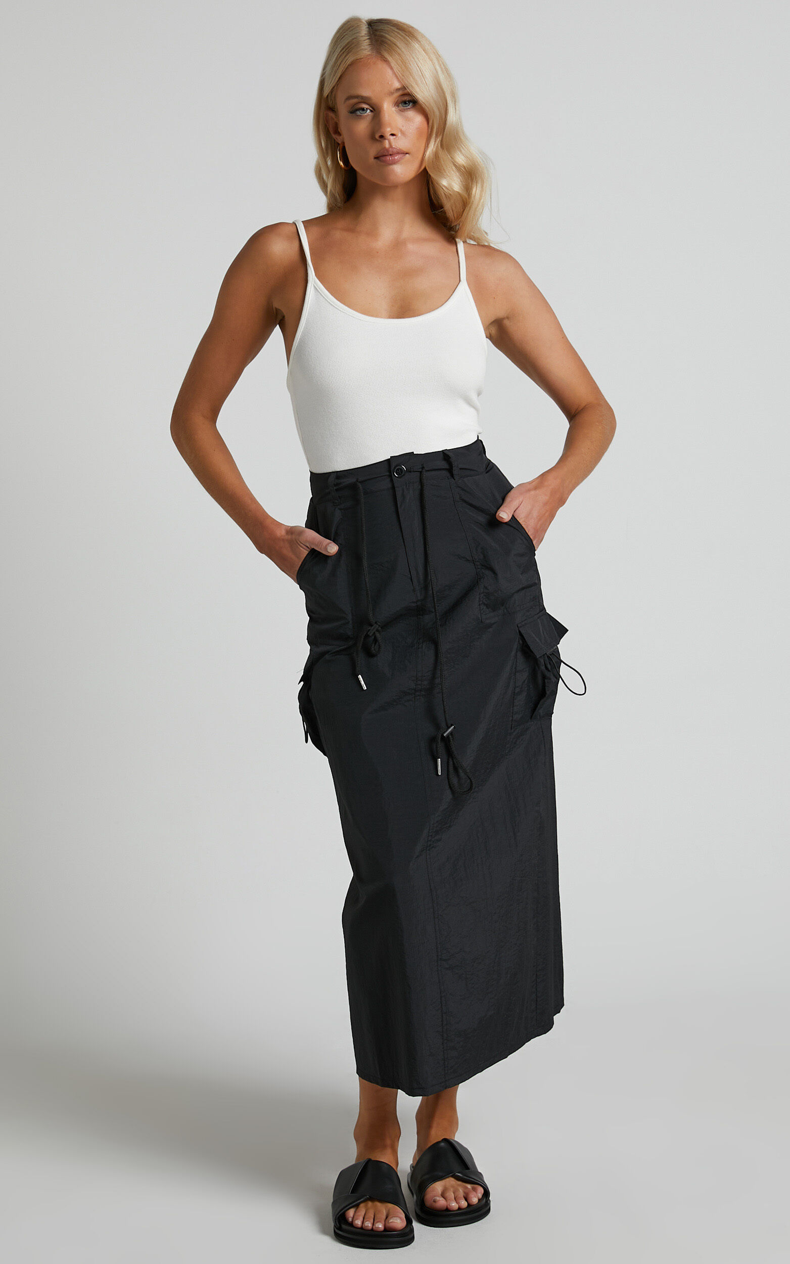 Black a line online midi skirt with pockets