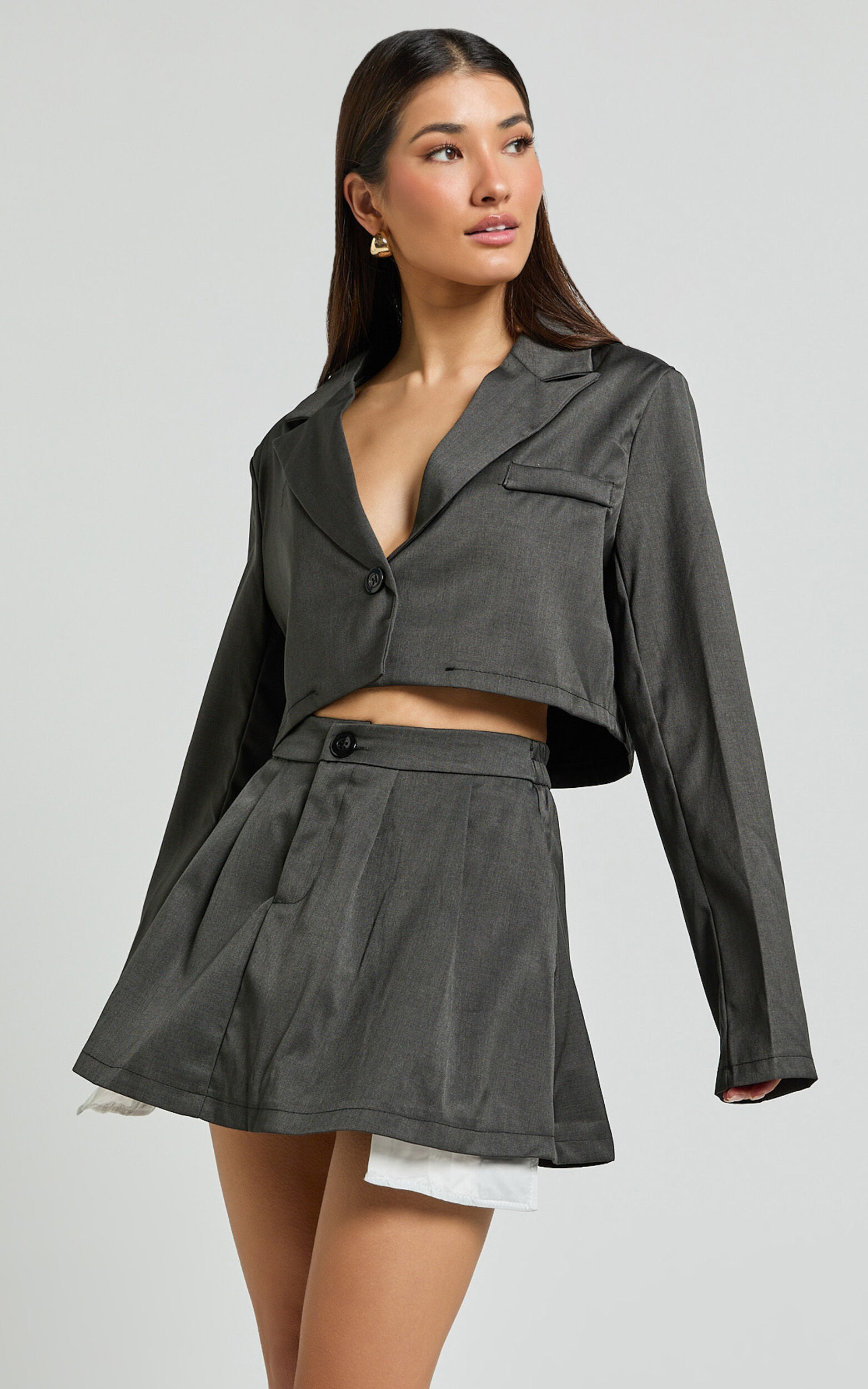 Zora Two Piece Set - Cropped Blazer and Pleated Mini Skirt Set in ...