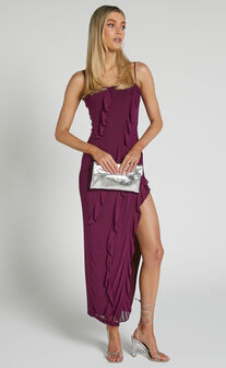 Cecelia Midi Dress - Ruffle Detail Dress in Grape