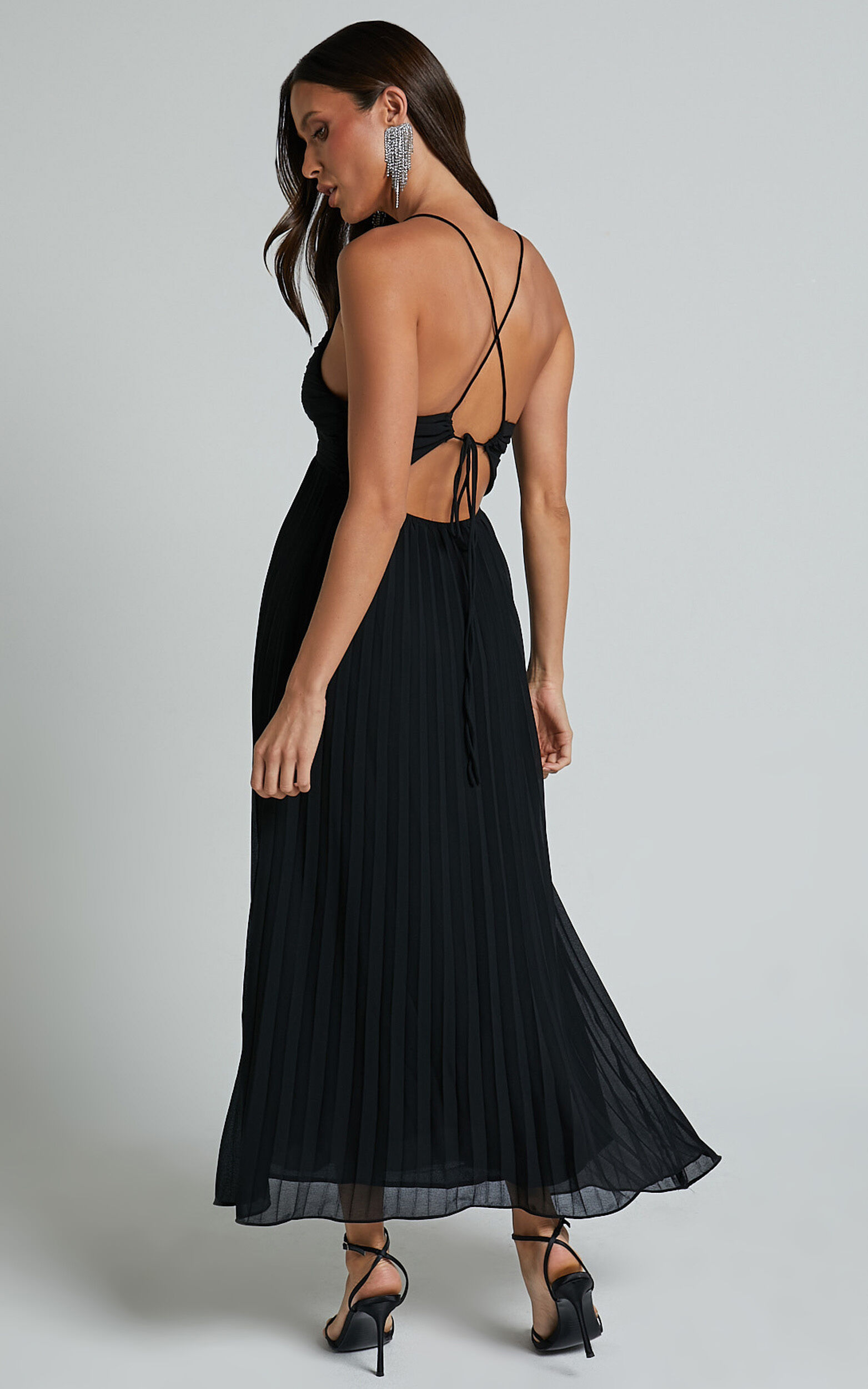 Jodie Midi Dress Pleated Chiffon Ruched Bust Midi Dress in Black Showpo USA