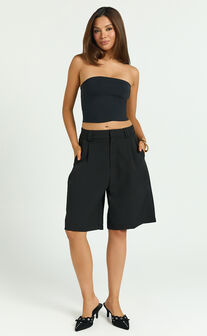 Nola Shorts - Mid Waist Bermuda Relaxed Fit Shorts in Black