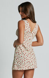 Amalea Mini Dress - Wide Strap Ruched Bust Dress in Red Floral | Showpo USA