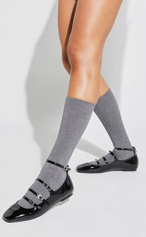 Vivi Tights - Thick Knit Calf Tights in Charcoal