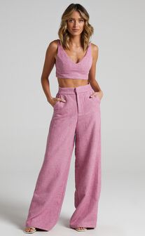 Adelaide Two Piece Set - Crop Top and Wide Leg Pants Set in Pink