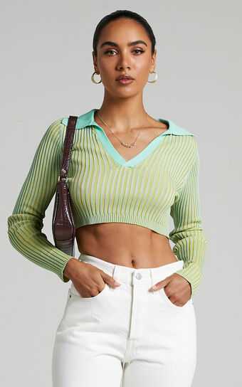 Kyrie Knit - Long Sleeve Cropped Knit in Green
