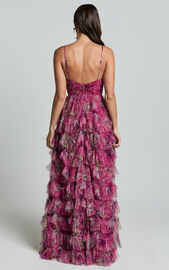 Amalie The Label - Josette Tulle Tiered Maxi Dress in Pink Floral | Showpo