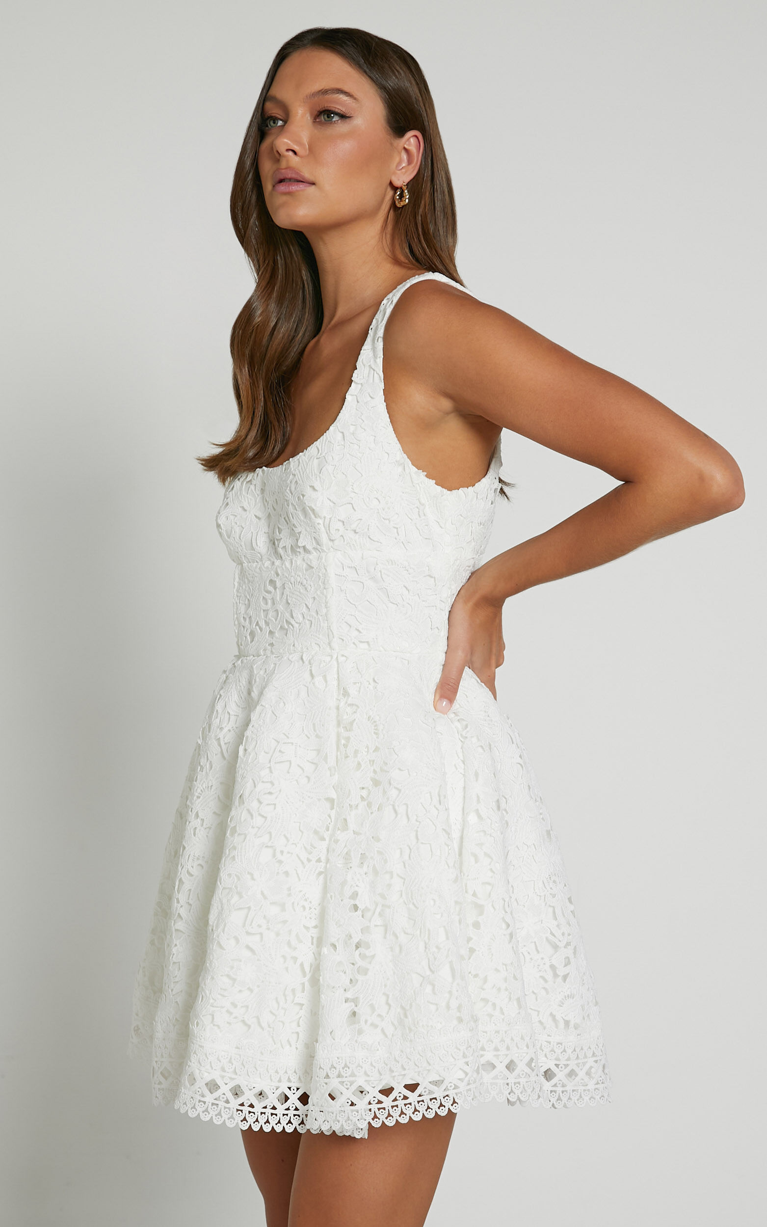 Lilia Mini Dress - Corset Scoop Neck Fit And Flare Dress in White | Showpo USA