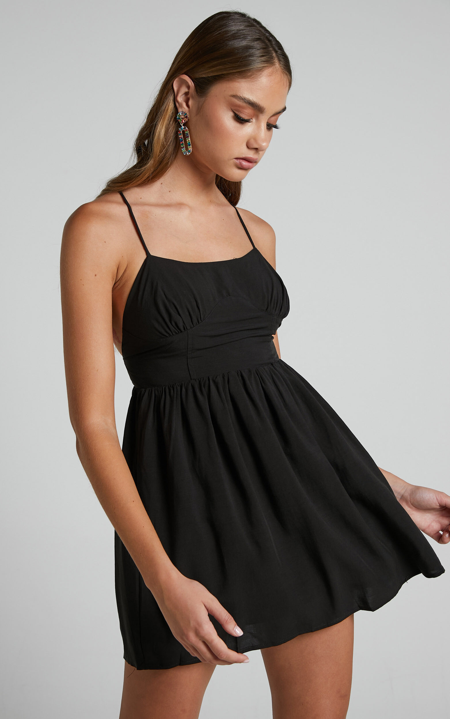 Beilla Mini Dress - Strappy Back Fit and Flare Dress in Black - 04, BLK1