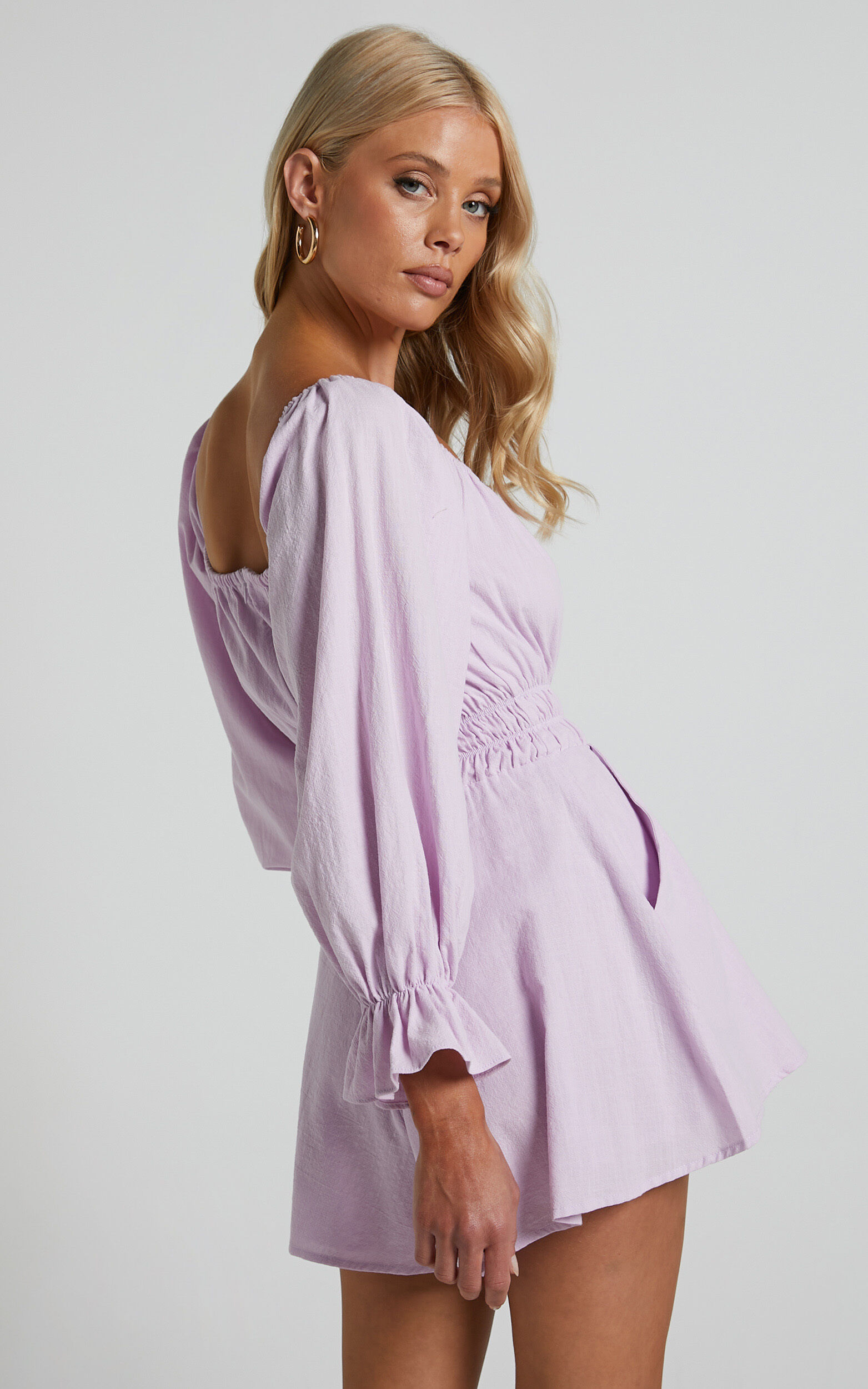 Nerissa Playsuit Off Shoulder Long Sleeve Playsuit in Lilac Showpo NZ