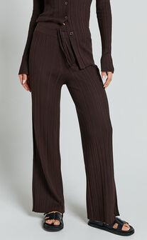 Kelsey Pants - High Drawstring Waist Knit Pants in Chocolate