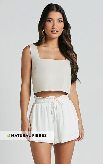 Mavi Shorts - Drawstring Paper Bag Relaxed Linen Shorts in White