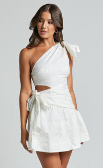 Mathilda Mini Dress - Cut Out Side Wrap Dress in White