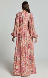 Shari Maxi Dress - V Neck Cutout Full Skirt Dress in Peach | Showpo USA