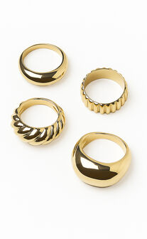 Teia 4 Pack Textured Rings in Gold