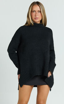 Luella Jumper - Oversized Turtle Neck Jumper in Black